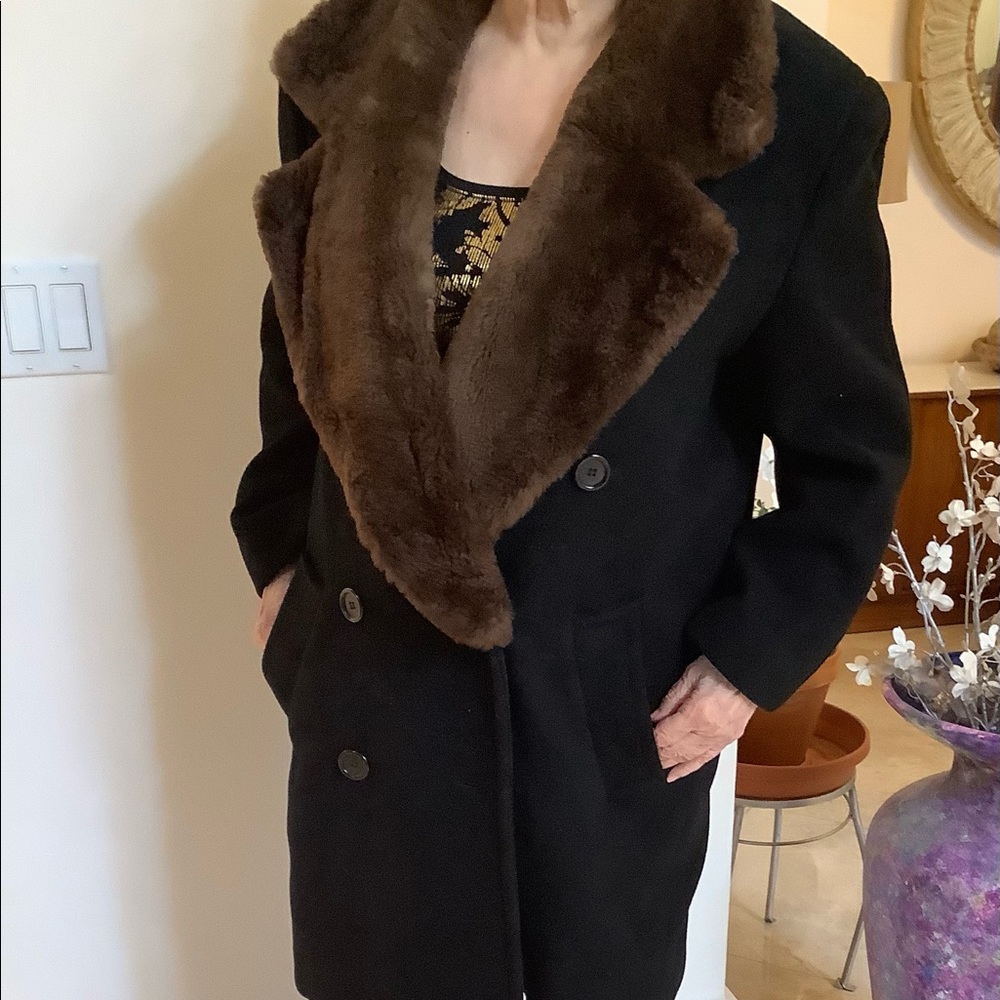 Vintage Calvin Klein Wool and Fur collar coat- sheared beaver collar